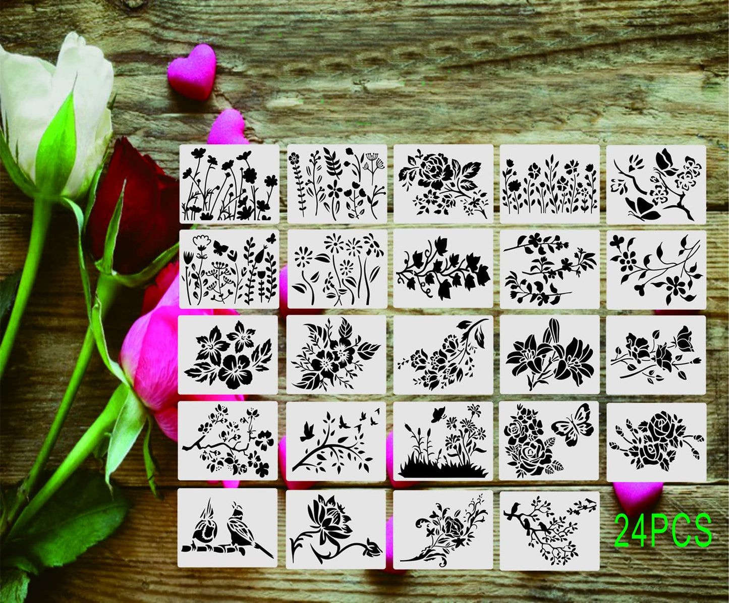 24 Pieces Flower Leaf Stencil Kit 8x6inch for Painting