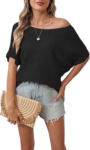 Summer Off-Shoulder Crochet Batwing Sleeve Sweater