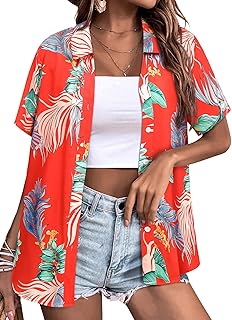 Women's Short Sleeve Floral Button-Down Summer Shirt