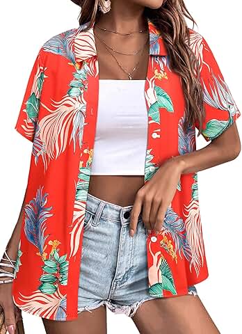 Women's Short Sleeve Floral Button-Down Summer Shirt