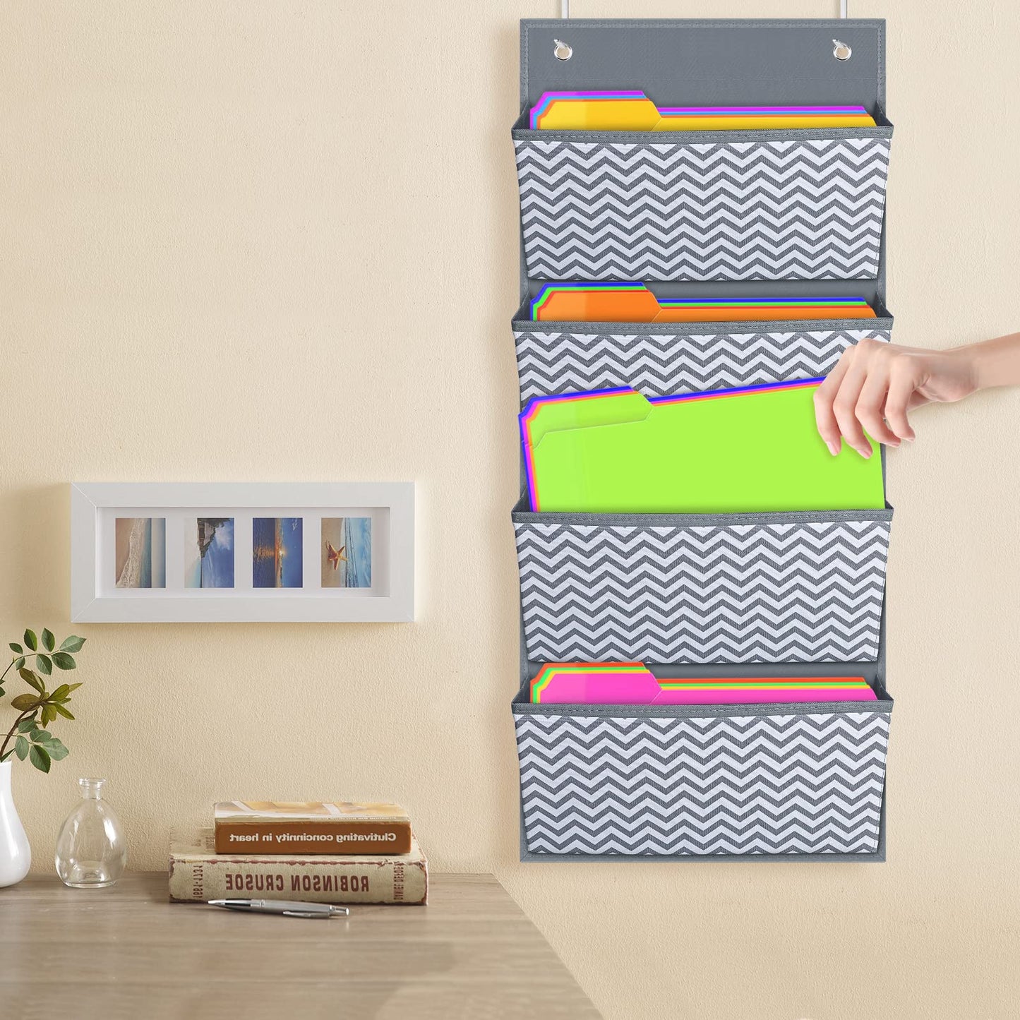 Wave Pattern Wall Mount File Organizer with Four Pockets