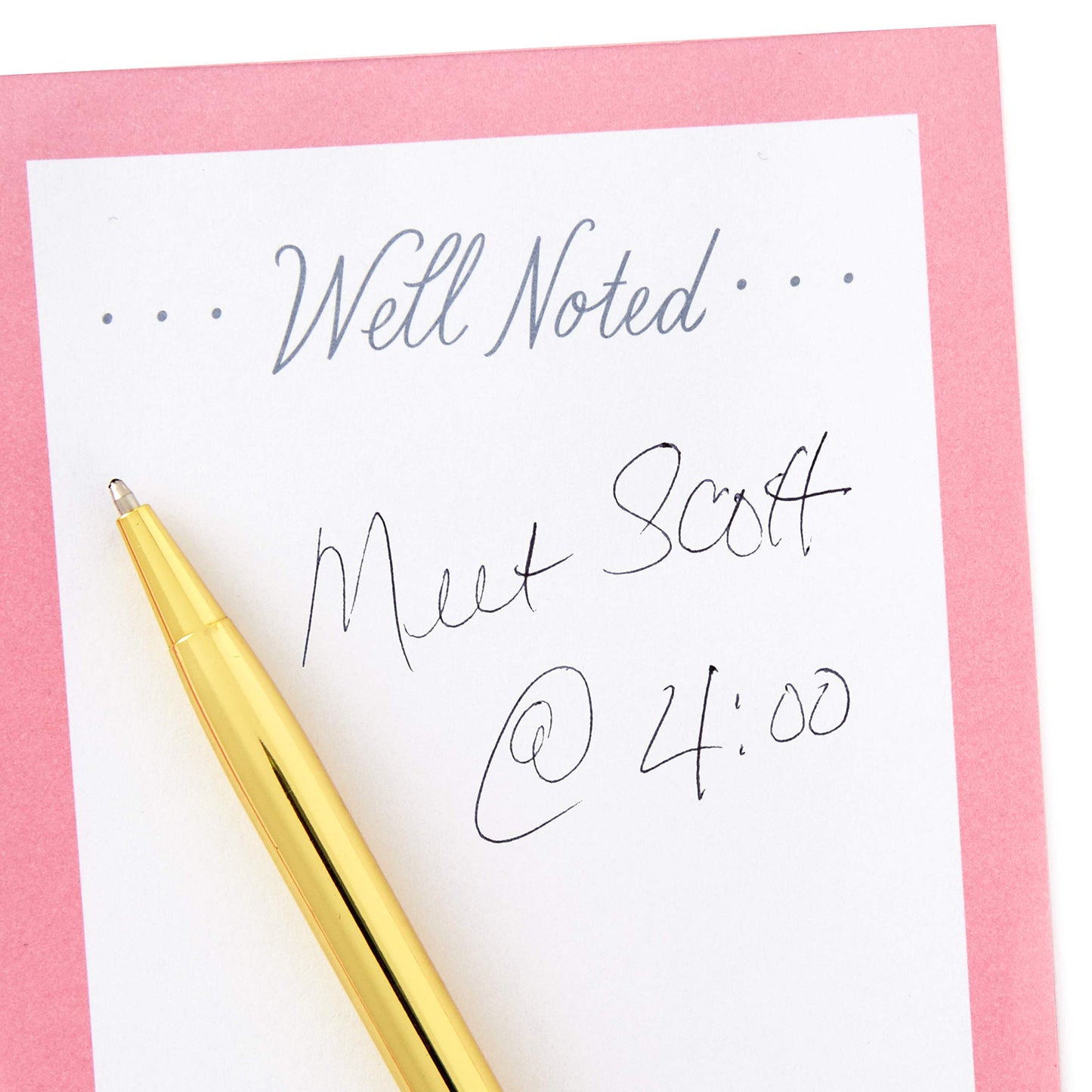 Set of three pink notepads with gold pen