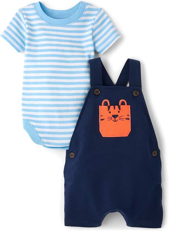 Baby Boys and Toddler Short Sleeve Bodysuit and Overalls Set