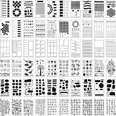 Set of 60 Plastic Letter and Number Stencils for Journals