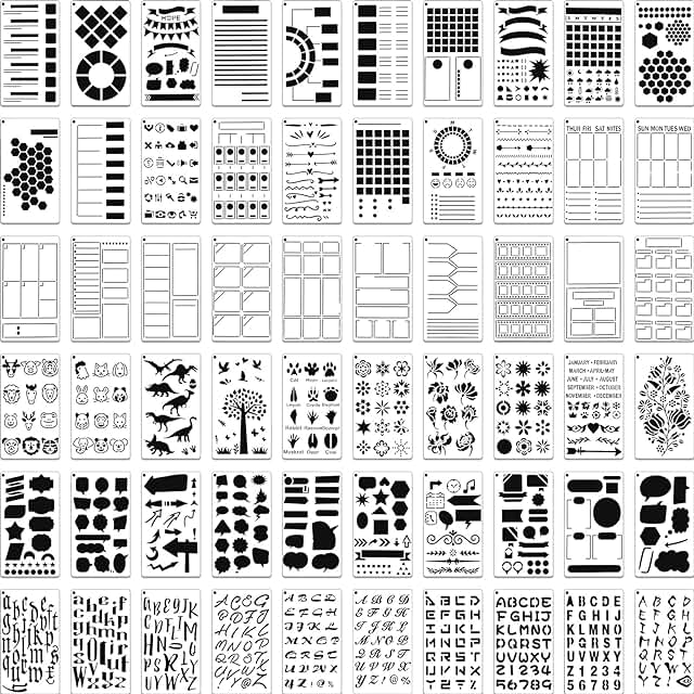 Set of 60 Plastic Letter and Number Stencils for Journals