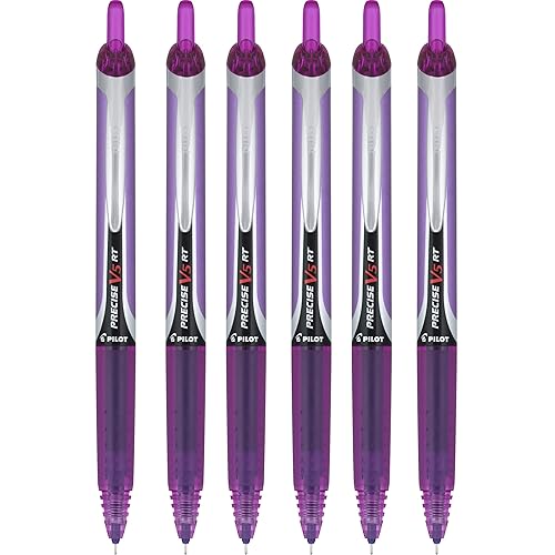 Six purple ink retractable ballpoint pens