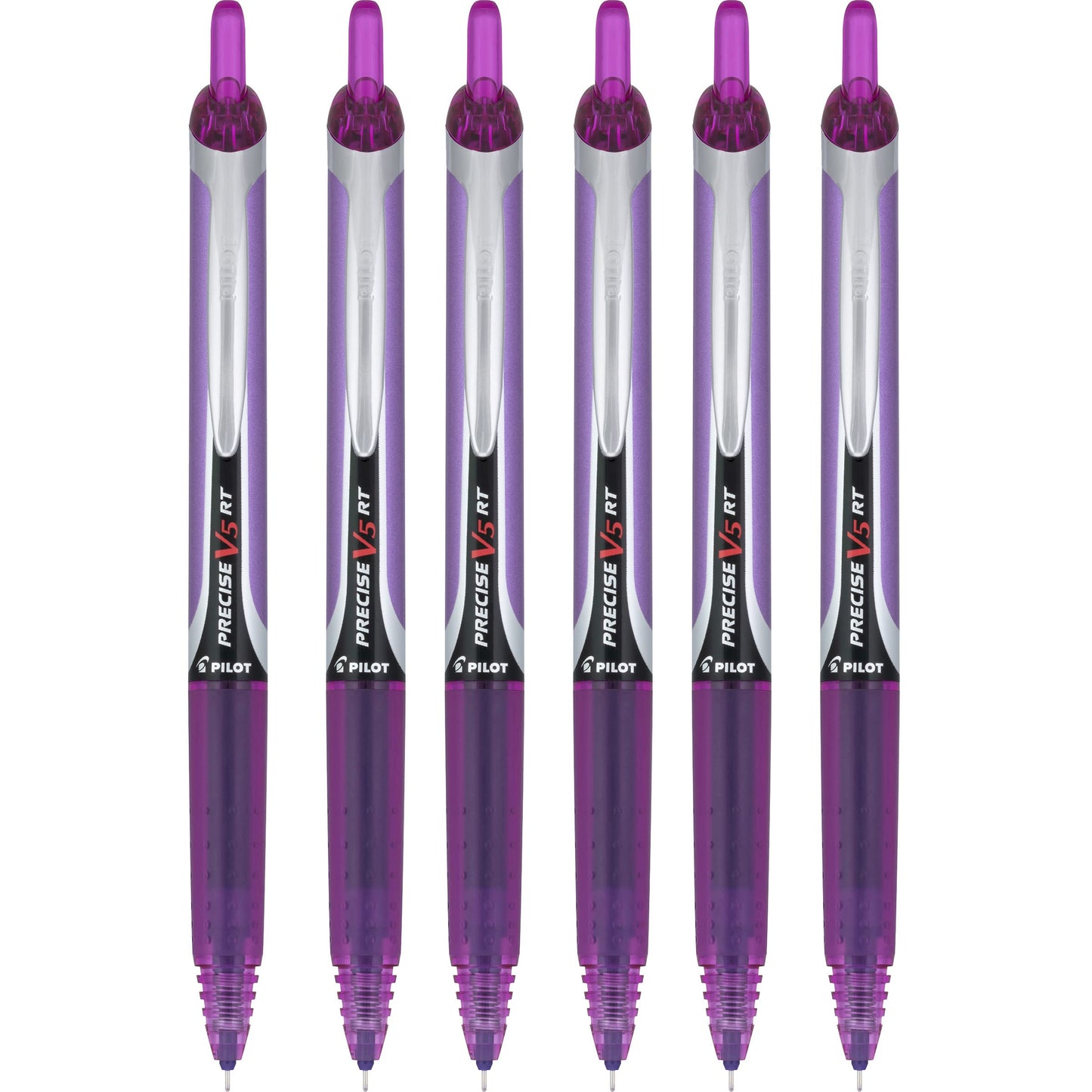 Six purple ink retractable ballpoint pens