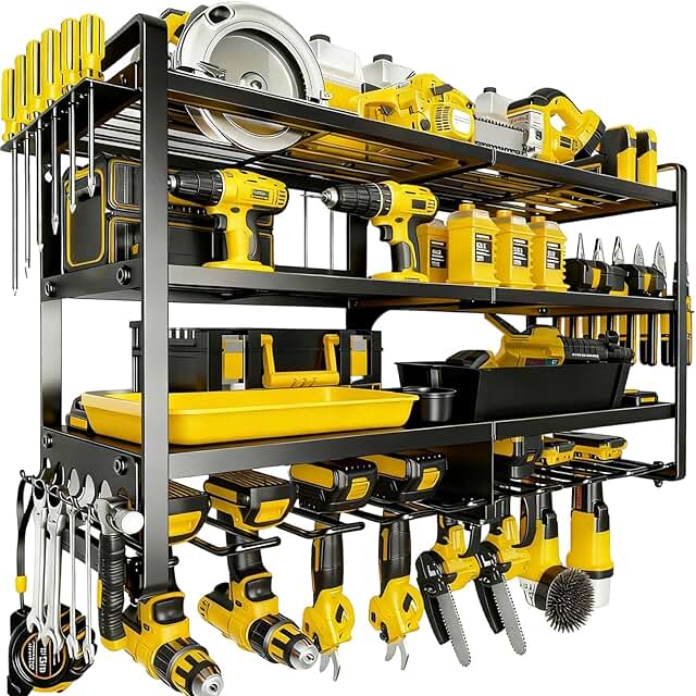 Heavy Duty 4-Tier Wall Mount Tool Rack with Drill Holders