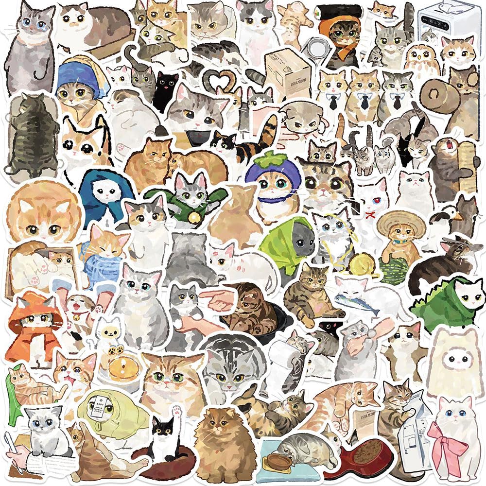77 Cute Cat Stickers for Water Bottles and Laptops
