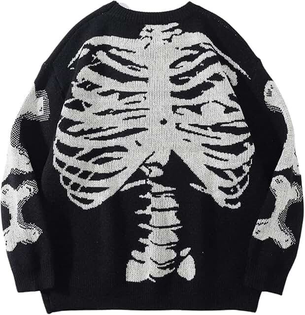 Oversized Skeleton Crew Neck Sweater for Halloween