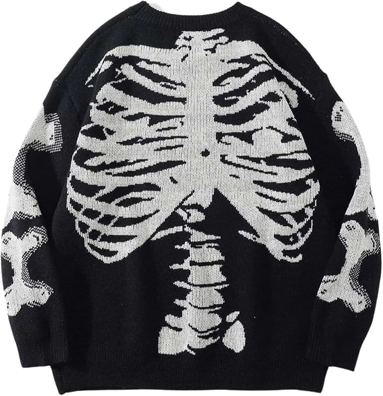 Oversized Skeleton Crew Neck Sweater for Halloween