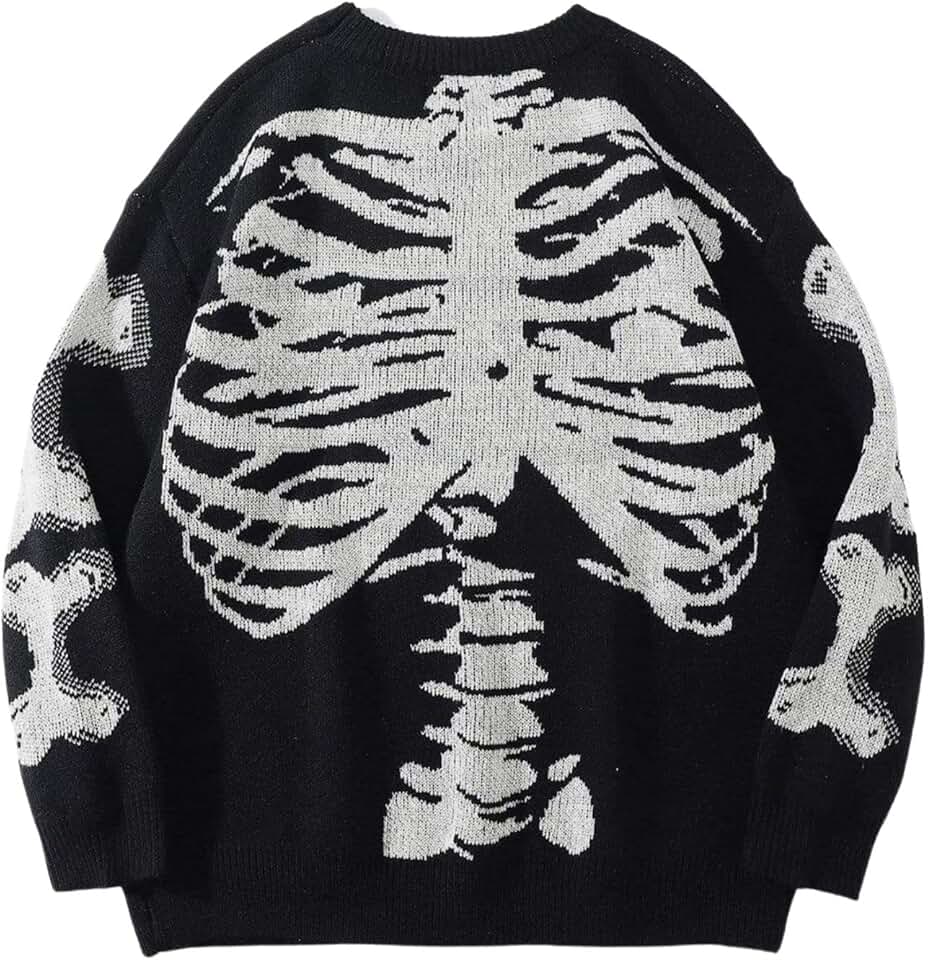 Oversized Skeleton Crew Neck Sweater for Halloween