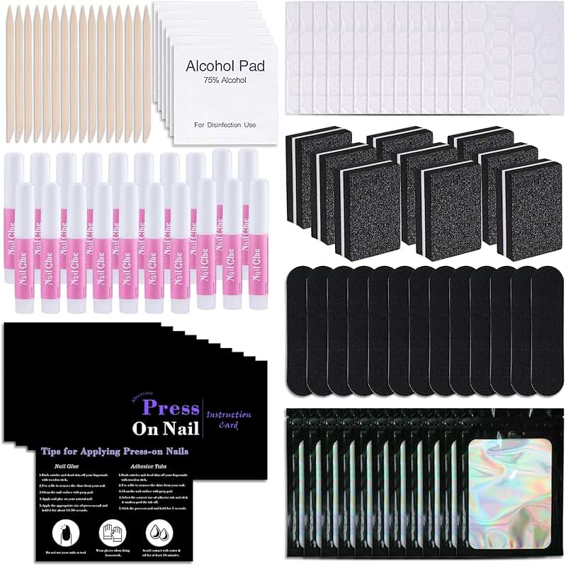 50-Piece Disposable Nail Kit with Files, Glue, and Tools
