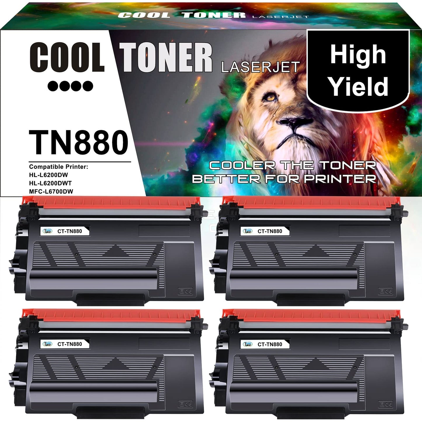 Compatible Cartridge Replacement for Brother TN880 TN-880 TN 880 HL-L6200DW MFC-L6700DW MFC-L6800DW HL-L6200DWT HL-L6300DW MFC-L6900DW Super High Yield Printer Black Ink 4Pack