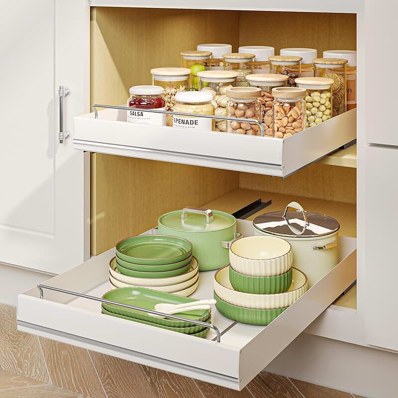 2 Pack Pull Out Cabinet Organizers for Kitchen and Bathroom