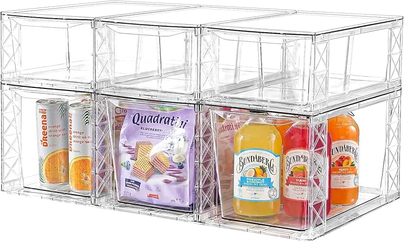 Six Clear Stackable Storage Bins with Handles