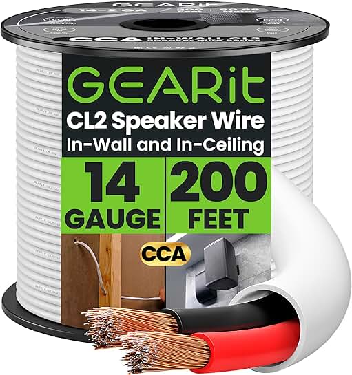14-Gauge 200-Foot Black Speaker Wire for Indoor and Car Audio