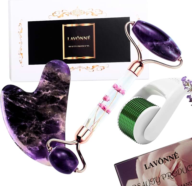 Authentic Amethyst Jade Roller and Gua Sha Set for Face