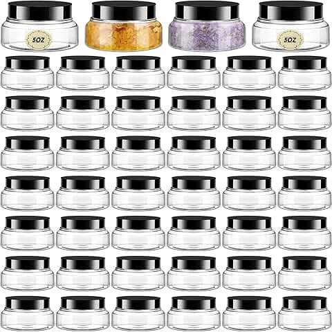 48 Clear Plastic Jars with Lids and Labels