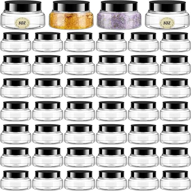 48 Clear Plastic Jars with Lids and Labels