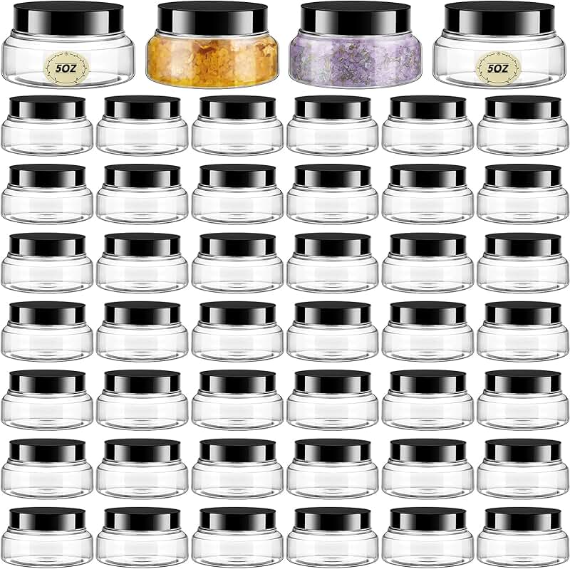 48 Clear Plastic Jars with Lids and Labels