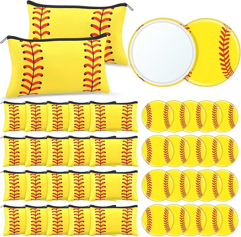 40 Softball Party Favors for Girls with Cosmetic Bags and Mirrors