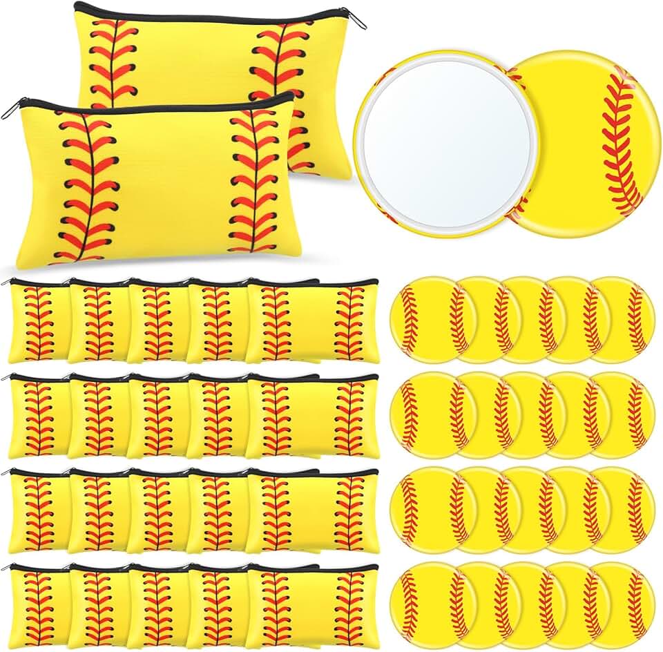 40 Softball Party Favors for Girls with Cosmetic Bags and Mirrors