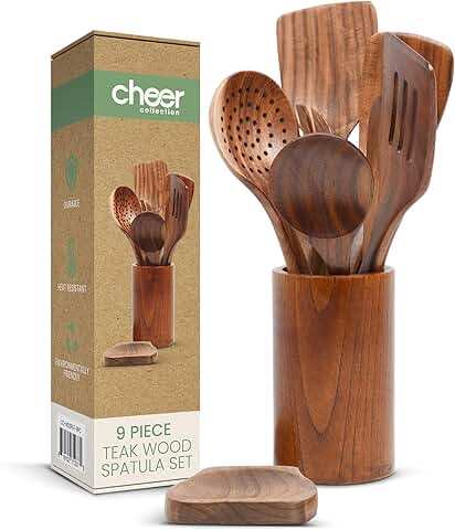 9-Piece Wooden Cooking Utensil Set with Holder