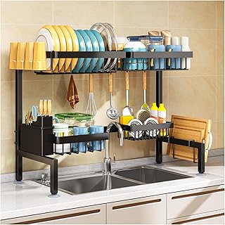 Two-Tier Over Sink Dish Drying Rack with Four Baskets