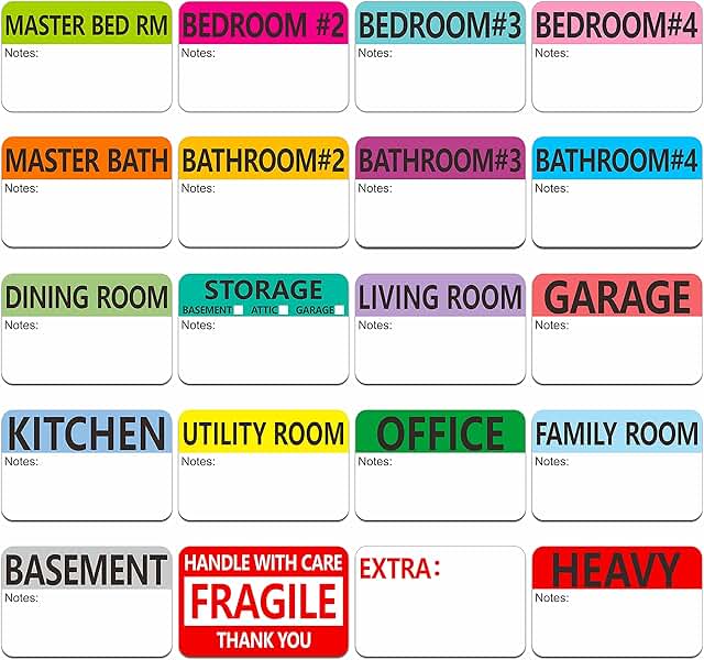500 Color-Coded Moving Packing Box Labels with Writable Notes