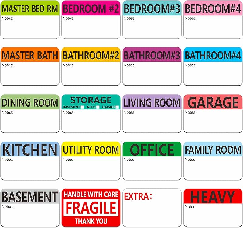 500 Color-Coded Moving Packing Box Labels with Writable Notes