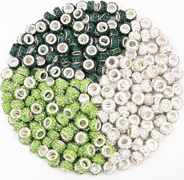200 Green Large Hole Spacer Beads for Jewelry Making