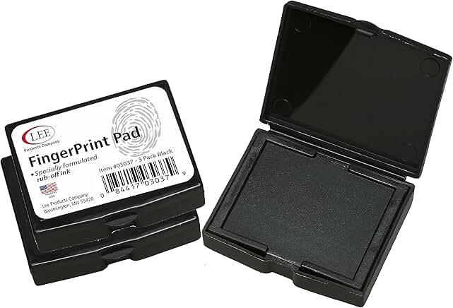 Black Inkless Fingerprint Pad, 2.25 x 1.75 inches, 3-pack