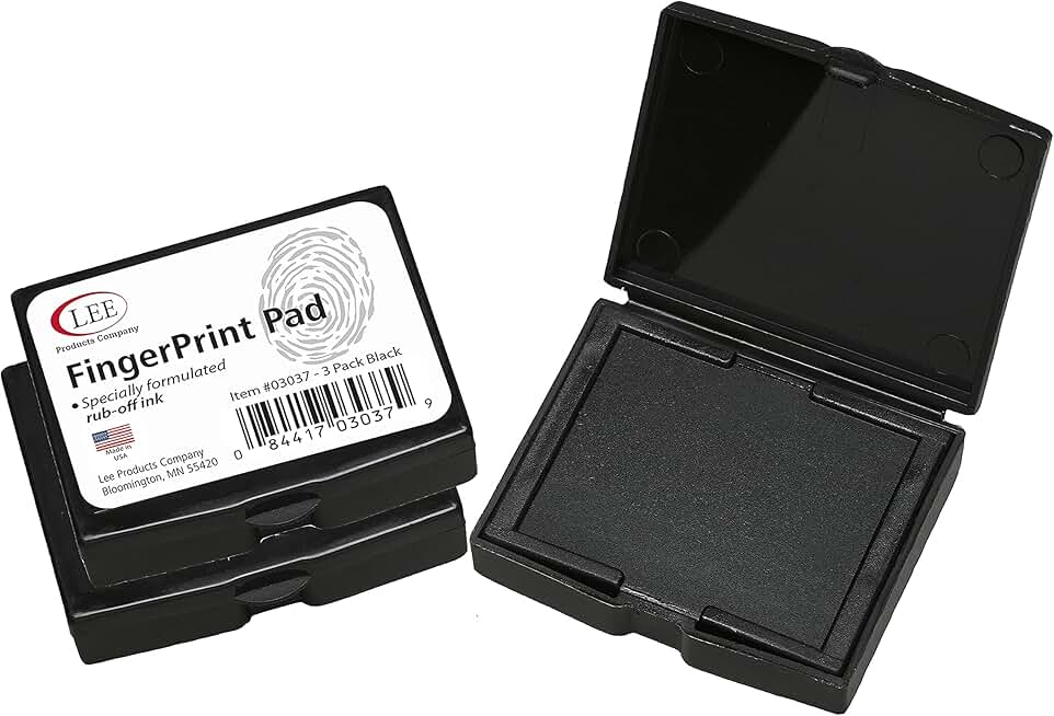 Black Inkless Fingerprint Pad, 2.25 x 1.75 inches, 3-pack