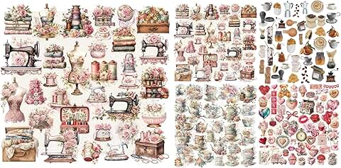 Set of 5 Vintage Junk Journal and Scrapbooking Stickers
