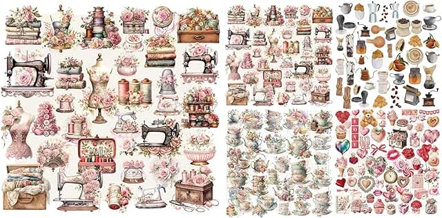 Set of 5 Vintage Junk Journal and Scrapbooking Stickers