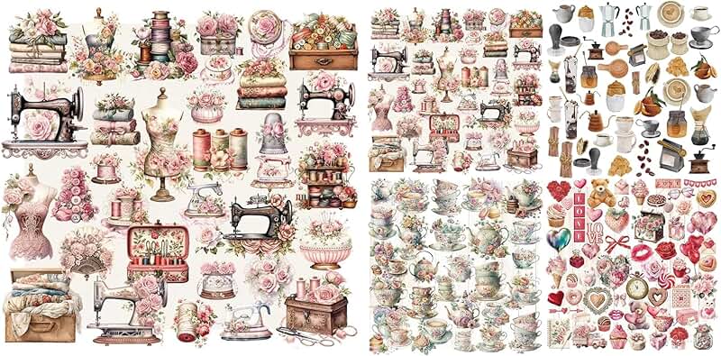Set of 5 Vintage Junk Journal and Scrapbooking Stickers
