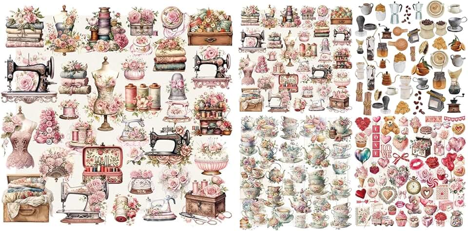 Set of 5 Vintage Junk Journal and Scrapbooking Stickers