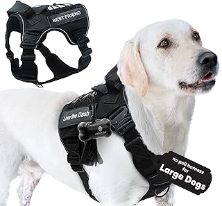 Large Reflective Dog Harness with Patches and Poop Bag Holder