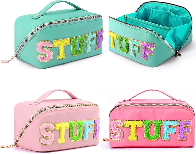 Set of three preppy nylon makeup pouches
