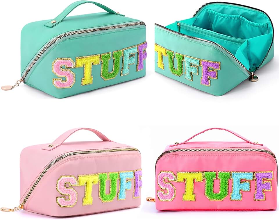Set of three preppy nylon makeup pouches