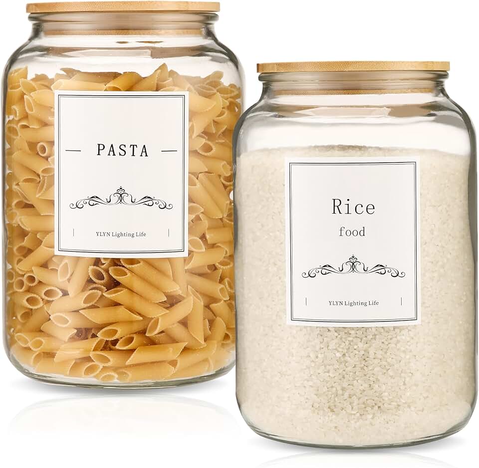 Large 108oz Glass Food Storage Jars with Bamboo Lids (2 Pack)
