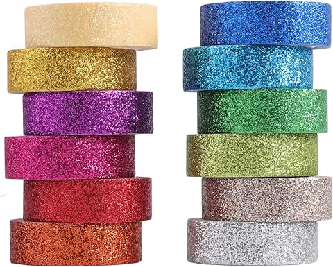 12-Color Glitter Washi Tape Set for Crafts and Decor