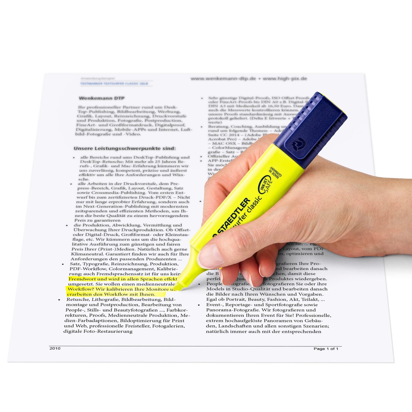 Yellow highlighter pens, box of 10