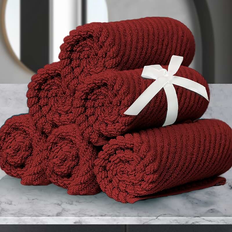 Set of 6 red cotton washcloths, 13"x13"