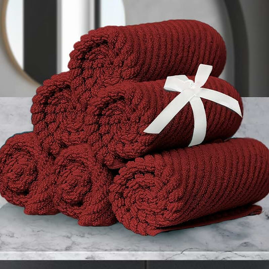Set of 6 red cotton washcloths, 13"x13"
