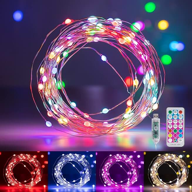 Color Changing Fairy Lights, 33FT, 100 LEDs, Remote, Indoor Use