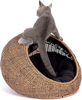 Wicker Cat Bed Dome for Indoor Cats