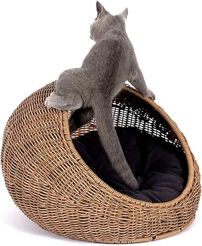 Wicker Cat Bed Dome for Indoor Cats