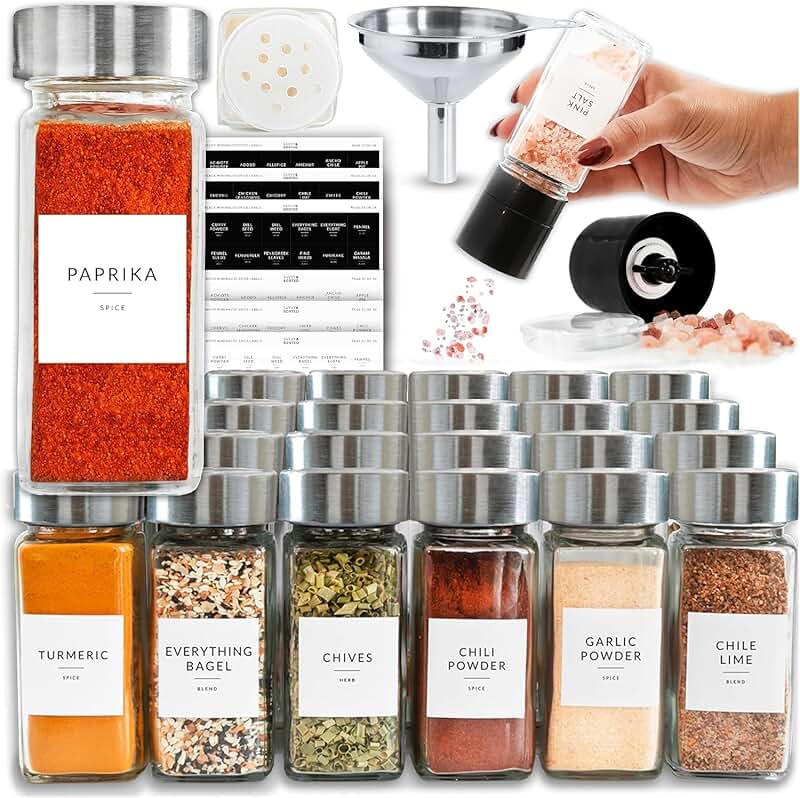 24 Pack 4oz Glass Jars with Labels, Lids, and Accessories